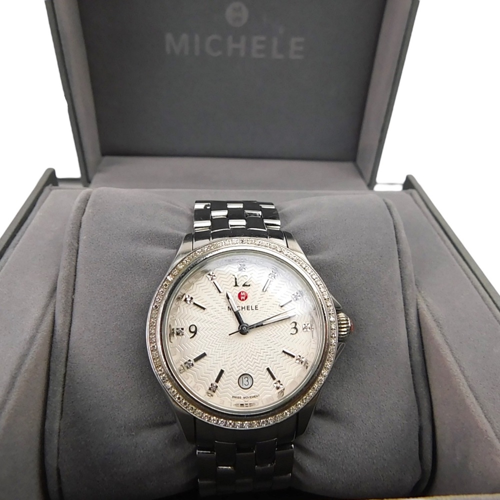 Michele Diamond Stainless Steel Bracelet Watch With Adjustable Band